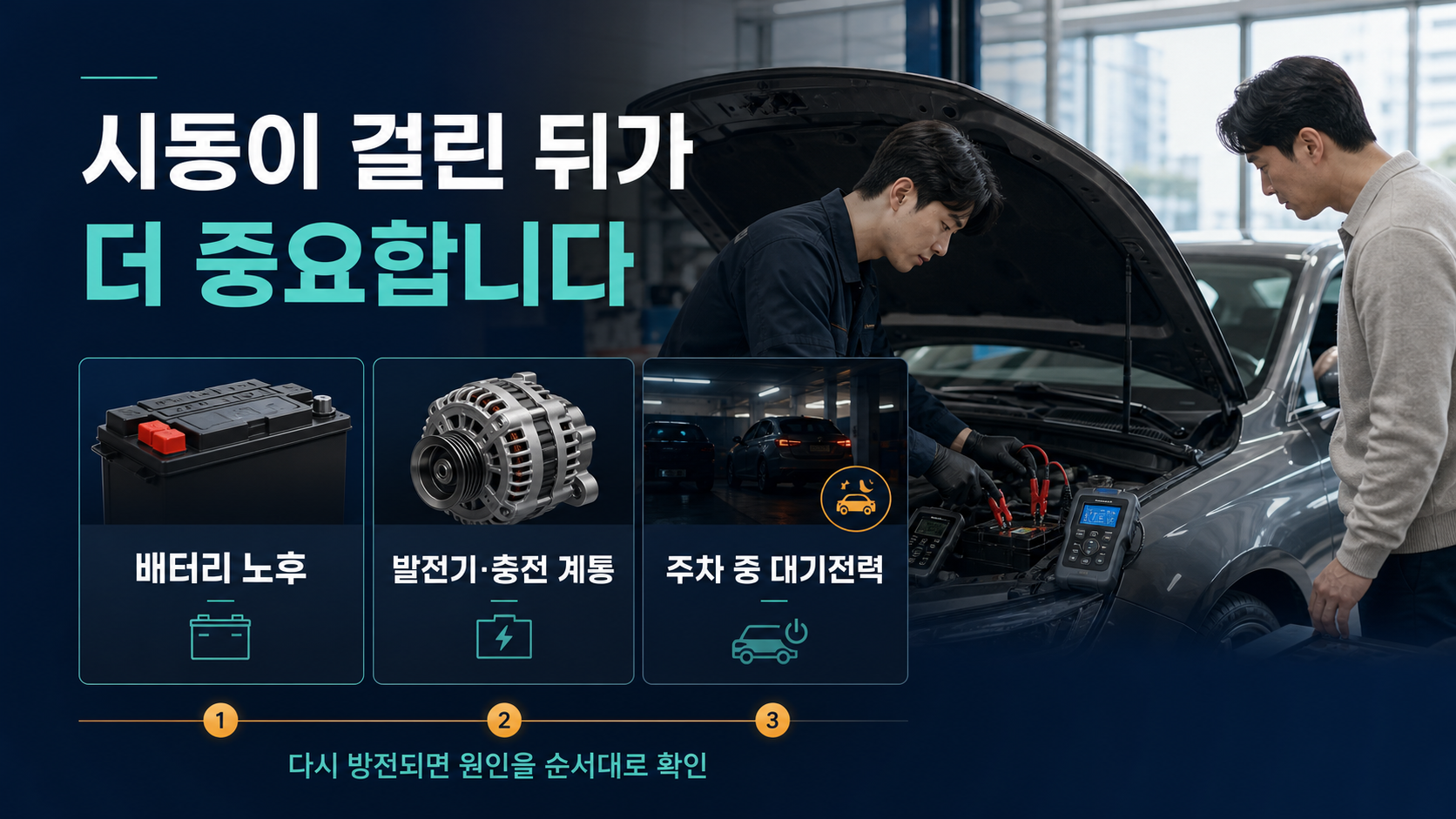 점프 후 반복 방전 시 배터리 발전기 대기전력 점검 순서